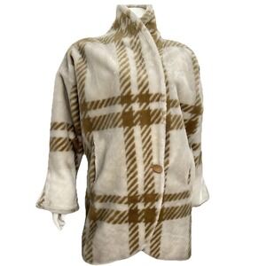 Vintage Donnybrook Faux Fur Cocoon Coat Plaid Beige Quiet Luxury Old Money L